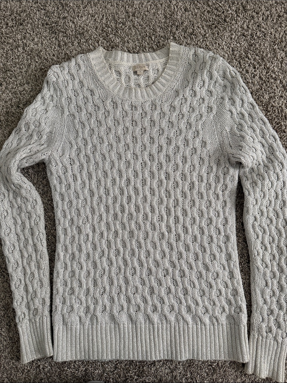 Cozy Cable-Knit Crewneck Sweater - Light Gray Sparkle